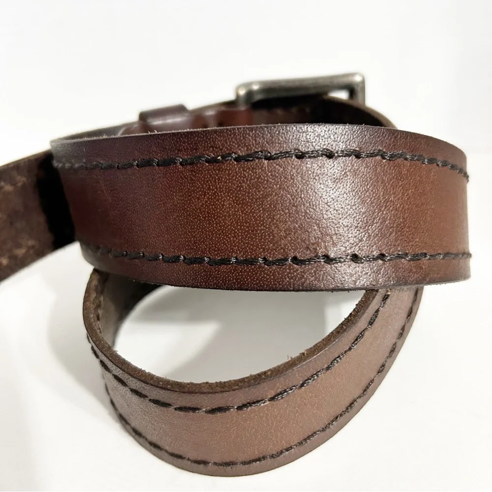 Abercrombie Smooth Leather Belt Silver Toned Hardware Square Buckle Brown 🤎